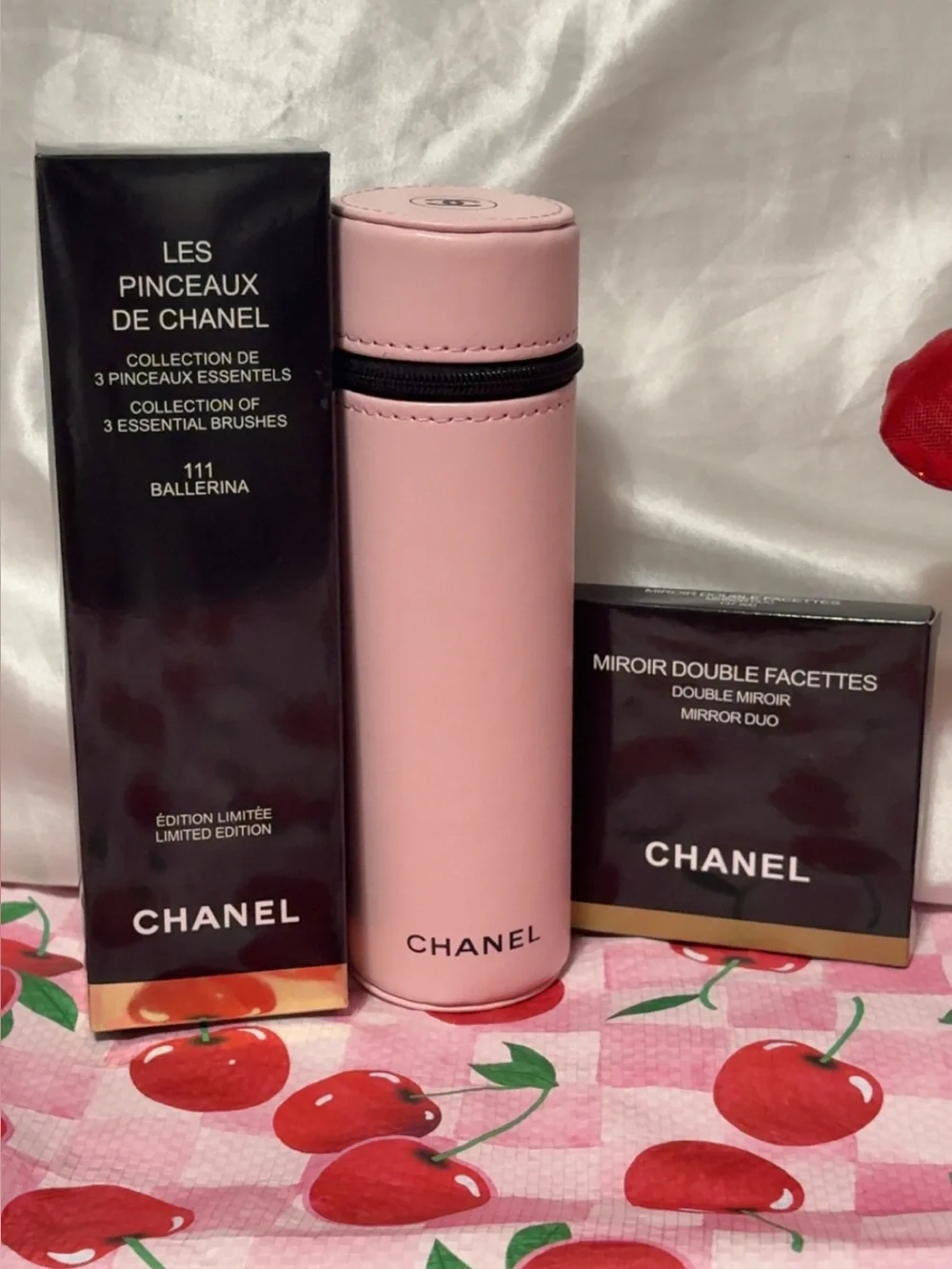 🍒 CHANEL Ballerina 111 Brush Set + Miroir Double Facettes Pink 🍒